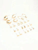 Gold Hoop & Stud Earrings 12-Pack