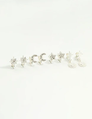 Silver Star & Moon Clip-On Earrings 4-Pack