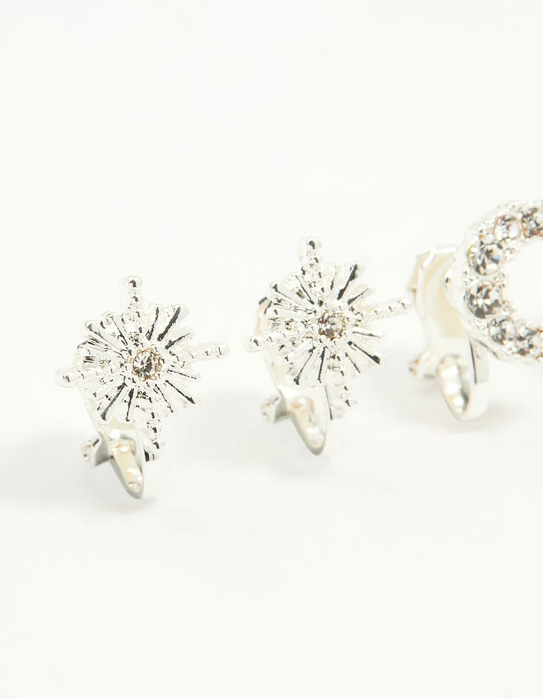 Silver Star & Moon Clip-On Earrings 4-Pack