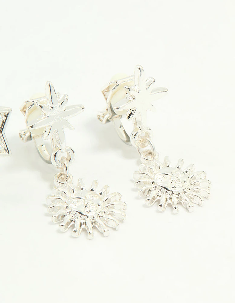 Silver Star & Moon Clip-On Earrings 4-Pack