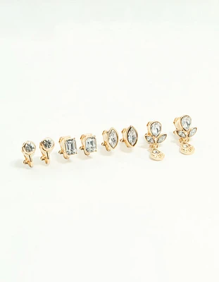 Gold Diamante Mixed Shape Clip-On Earrings 4-Pack