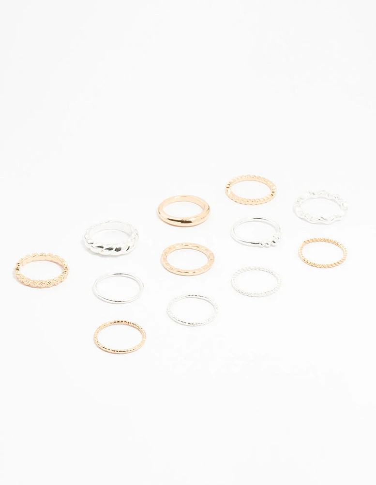 Mixed Metal Textured Spiral Stacking Rings 12-Pack