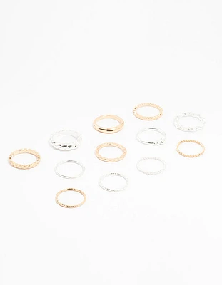 Mixed Metal Textured Spiral Stacking Rings 12-Pack