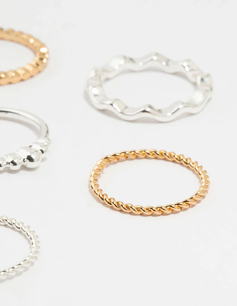 Mixed Metal Textured Spiral Stacking Rings 12-Pack