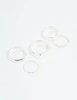 Silver Hexagon & Signet Rings 5-Pack