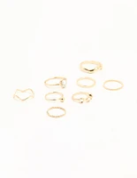 Gold Diamante Zigzag & Twisted Stacking Rings 8-Pack
