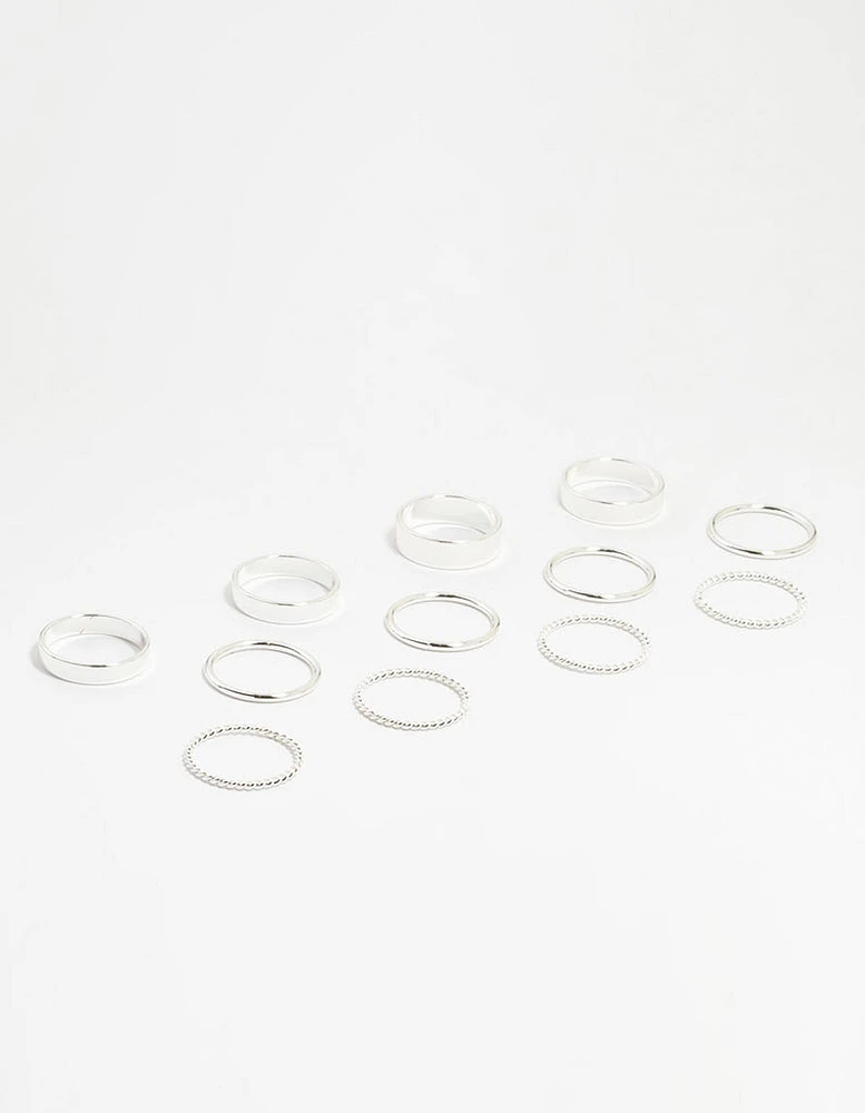 Silver Thick Simple Stacking Rings 12-Pack