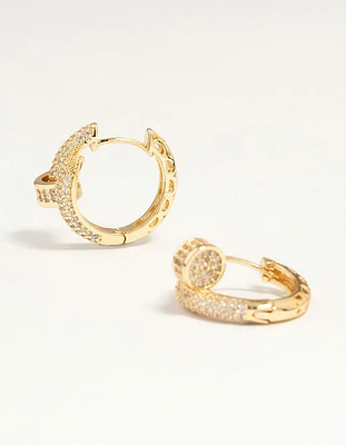 Gold Plated Diamante Nail Hoop Earrings