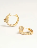 Gold Plated Diamante Nail Hoop Earrings