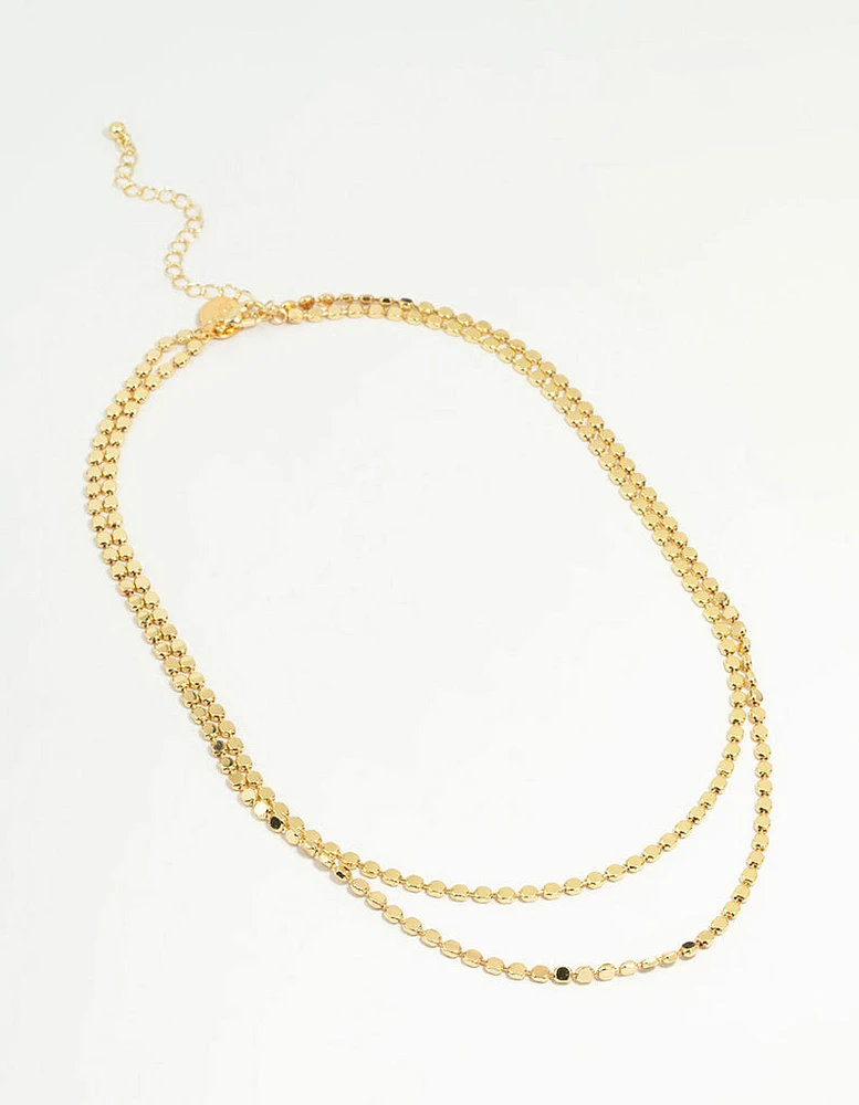 Gold Plated Disc Chain Layered Necklace