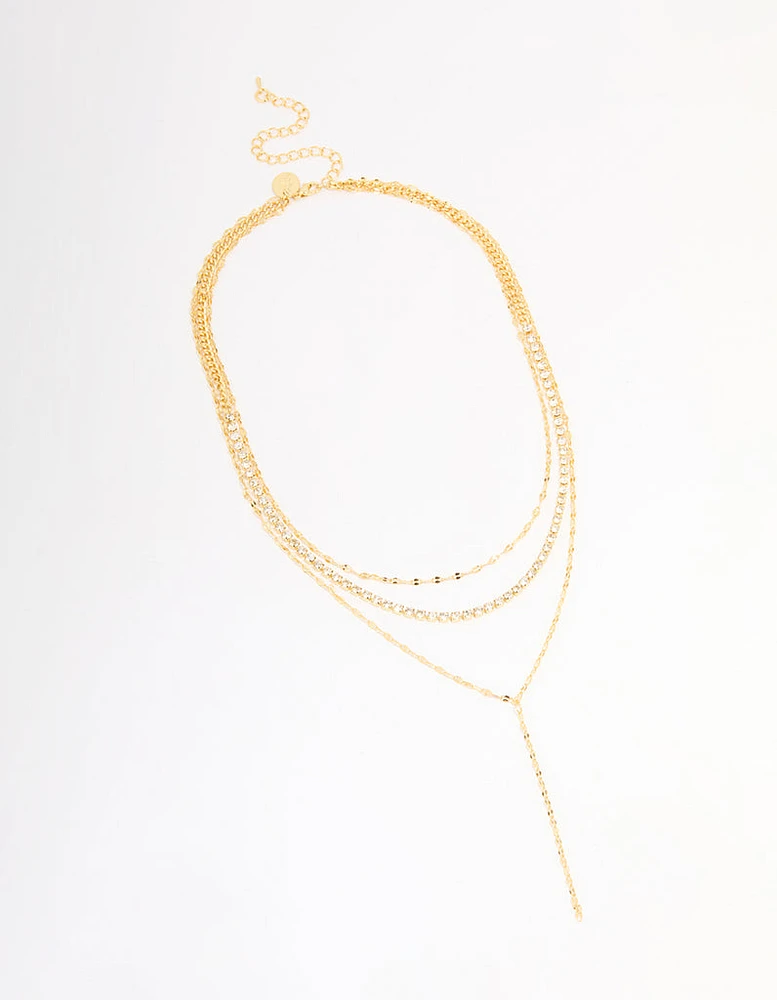 Gold Plated Tennis Chain Layered Y-Necklace