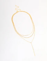 Gold Plated Tennis Chain Layered Y-Necklace