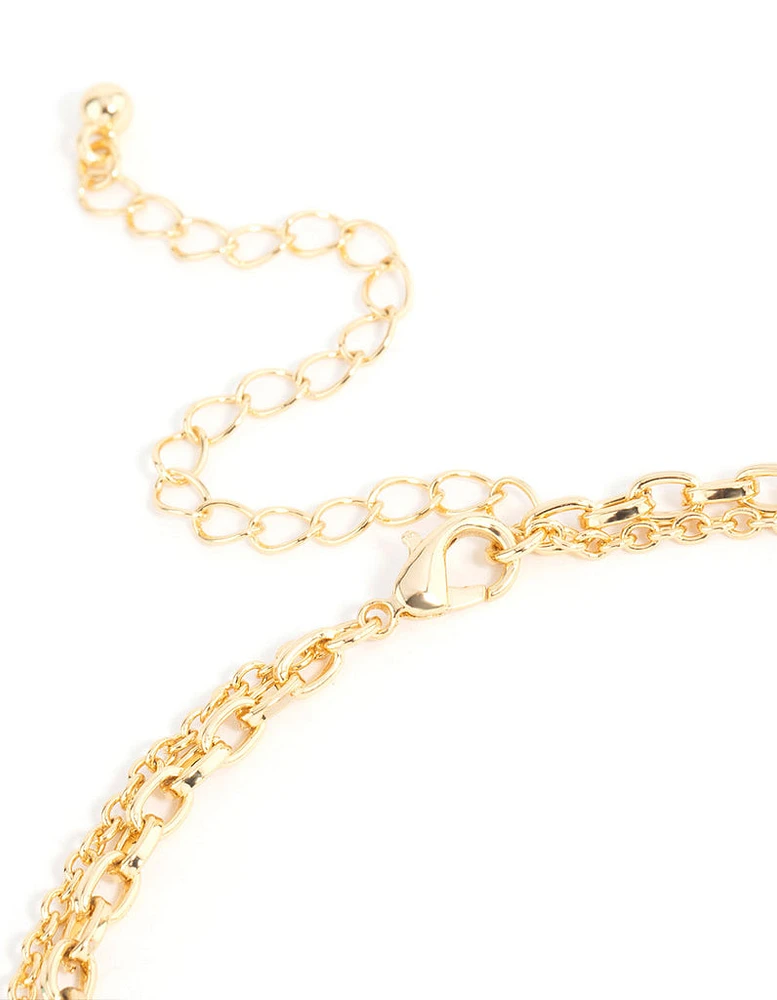 Gold Plated Cross & Coin Layered Necklace