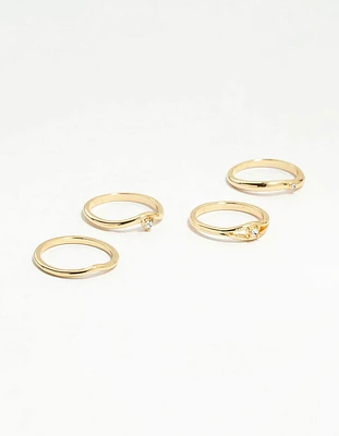 Gold Plated Organic Wave Stacking Rings 4-Pack