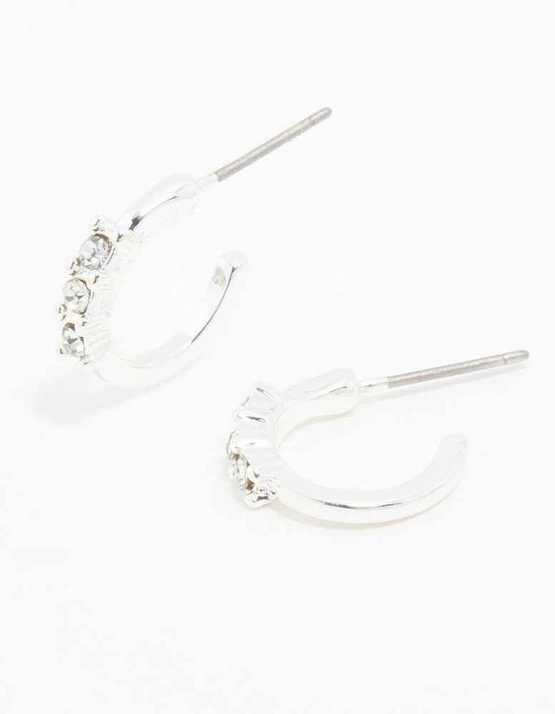 Silver Diamante Trio Huggie Earrings