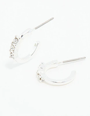 Silver Diamante Trio Huggie Earrings