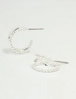 Silver Twisted & Plain Triple Hoop Earrings
