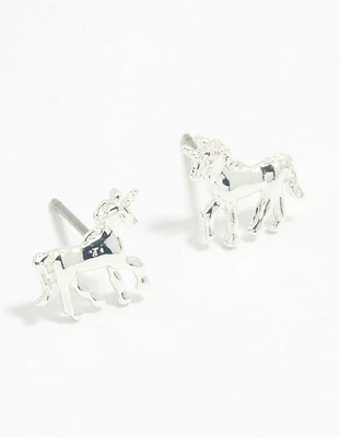 Silver Unicorn Stud Earrings