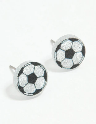Silver Soccer Ball Stud Earrings