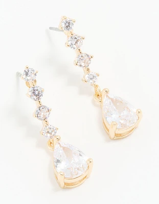 Gold Cubic Zirconia Mini Pear Drop Earrings