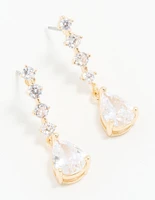 Gold Cubic Zirconia Mini Pear Drop Earrings