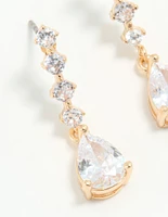 Gold Cubic Zirconia Mini Pear Drop Earrings