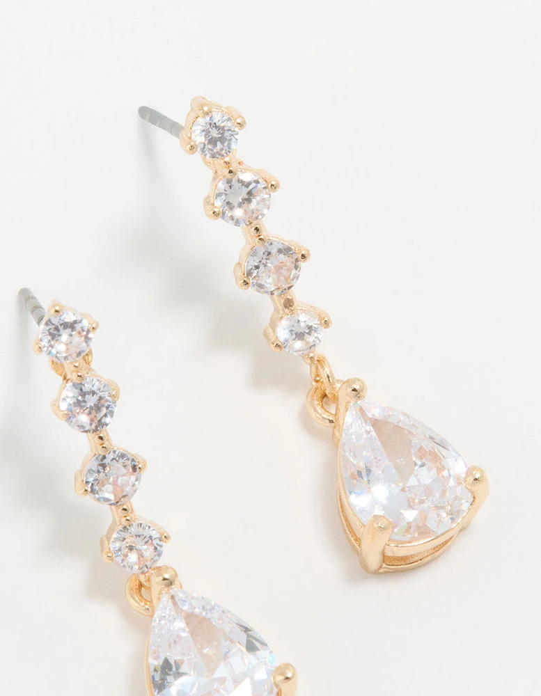 Gold Cubic Zirconia Mini Pear Drop Earrings