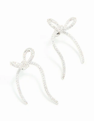 Silver Cubic Zirconia Dainty Ribbon Stud Earrings