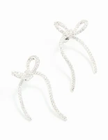 Silver Cubic Zirconia Dainty Ribbon Stud Earrings