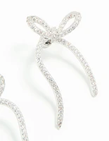 Silver Cubic Zirconia Dainty Ribbon Stud Earrings