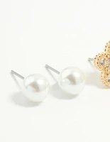Gold Cubic Zirconia & Pearl Earrings 3-Pack