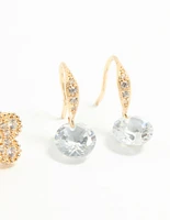 Gold Cubic Zirconia & Pearl Earrings 3-Pack