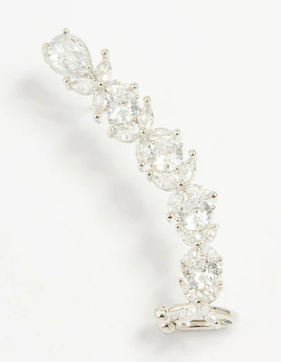 Silver Cubic Zirconia Floral Ear Cuff