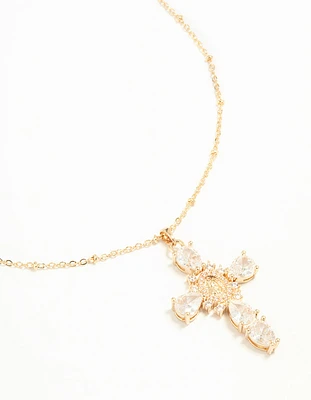 Gold Cubic Zirconia Mary Cross Necklace