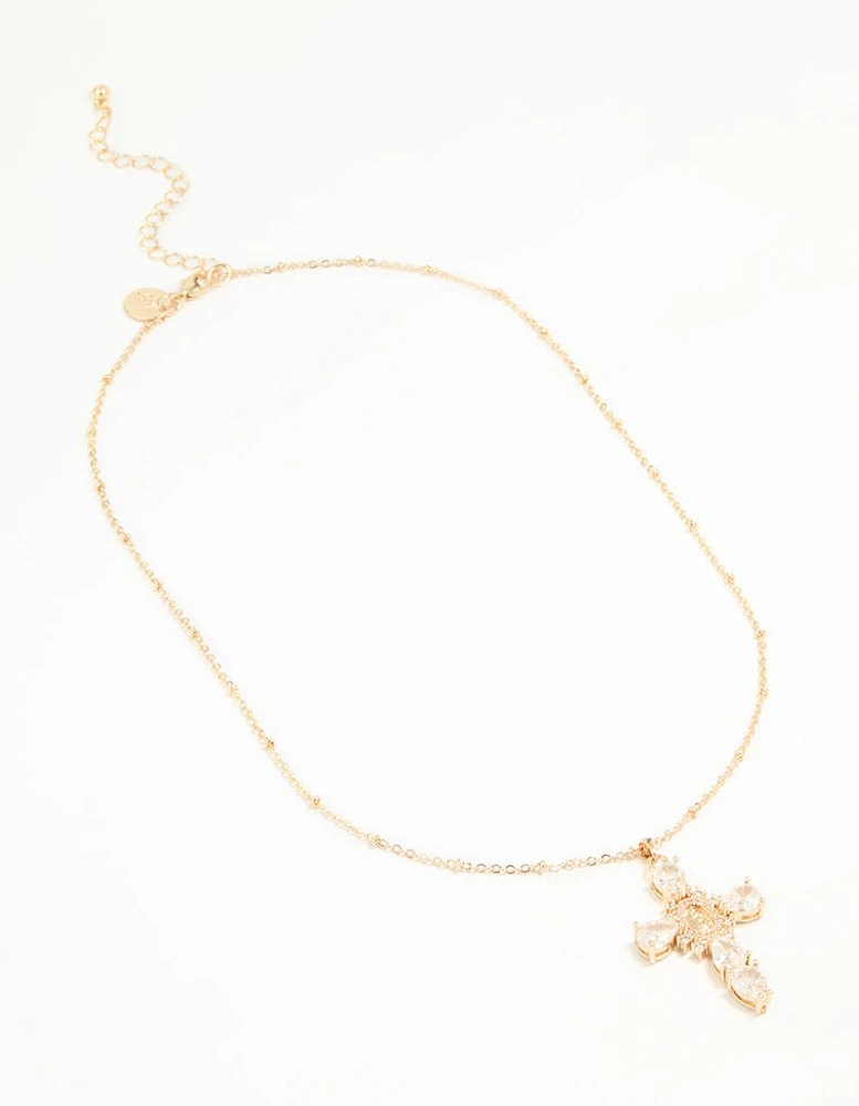 Gold Cubic Zirconia Mary Cross Necklace