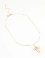 Gold Cubic Zirconia Mary Cross Necklace