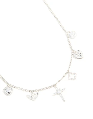 Silver Cubic Zirconia Cross & Heart Charm Necklace