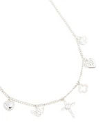 Silver Cubic Zirconia Cross & Heart Charm Necklace