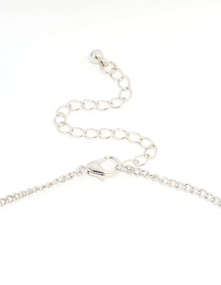 Silver Cubic Zirconia Cross & Heart Charm Necklace