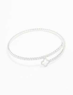 Silver Cubic Zirconia Open Floral Bangle