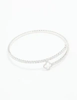 Silver Cubic Zirconia Open Floral Bangle