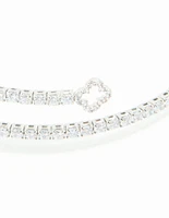 Silver Cubic Zirconia Open Floral Bangle