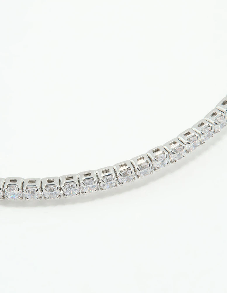 Silver Cubic Zirconia Open Floral Bangle
