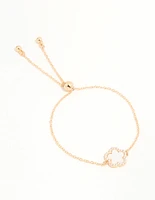 Gold Cubic Zirconia Pink Flower Toggle Bracelet
