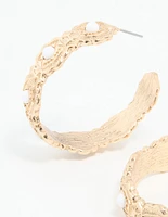Gold Pearl Textured Hoop Earrings