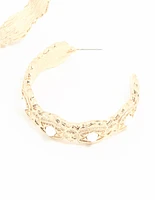 Gold Pearl Textured Hoop Earrings