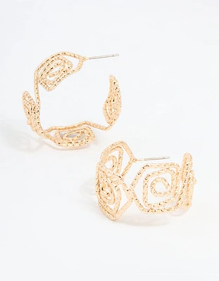 Gold Textured Twisted Hoop Earrings