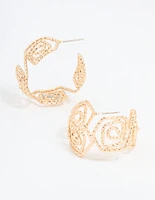 Gold Textured Twisted Hoop Earrings