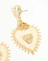 Gold Enamel Heart Rose & Evil Eye Drop Earrings