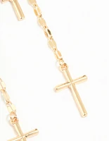 Gold Dangly Cross Drop Earrings